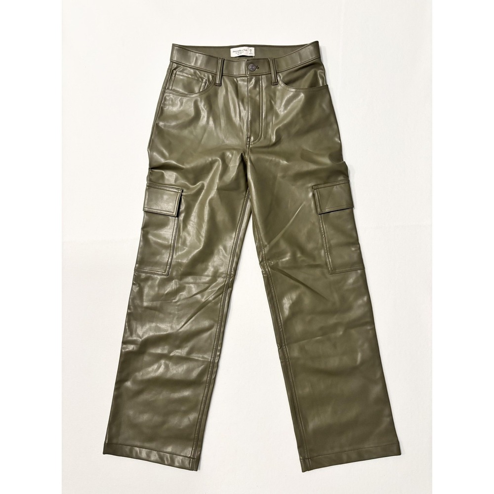 Abercrombie & Fitch Pants Womens 28 Short Green Faux Leather 90s High Rise Cargo